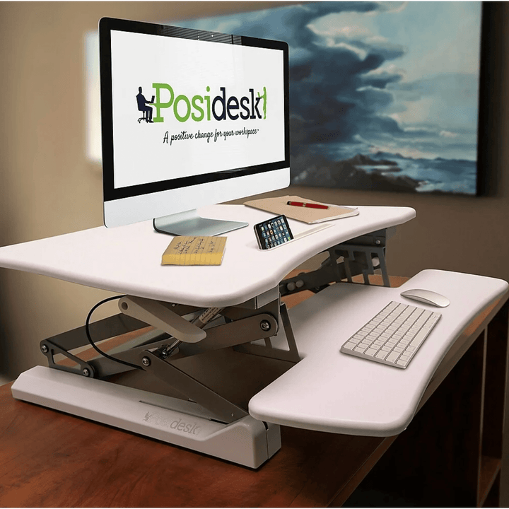 POSI203SWH Posidesk 29" Medium - Executive Standing Desk with Enlarged Keyboard Tray, White - Just Closeouts Canada Inc.