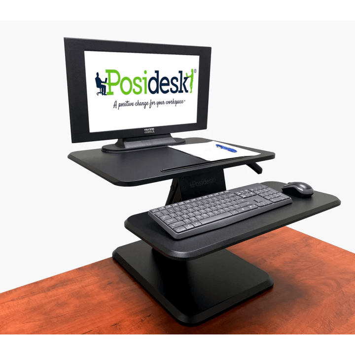 POSI210BK Posidesk 25" Sit - Stand Pedestal Desk with One Touch Height Adjustment Setting, Black - Just Closeouts Canada Inc.