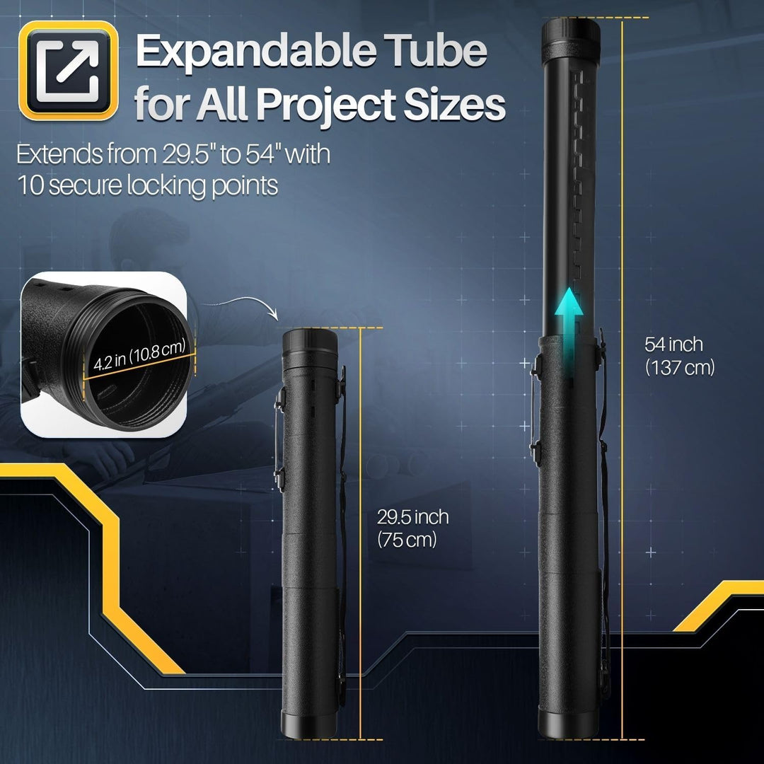 Poster, Art, Document Tube with Strap, Expandable Waterproof Plastic Container, Telescoping Cylindrical Storage Case, Portable Paper Holder for Draft Sketch Blueprint, Black, L - Just Closeouts Canada Inc.