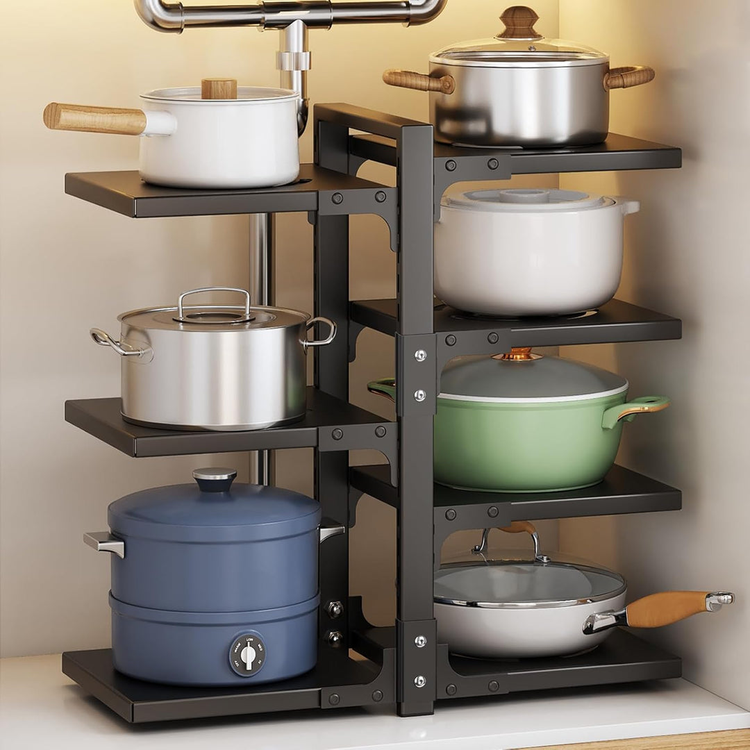 Pot Rack Organizers - CASONNIK 7 - Tier Adjustable Heavy Duty Pan Organizer Rack for Cabinet ，Multiple Use Modes, Pot Rack & Pan Rack for Kitchen Counter and Cabinet - Just Closeouts Canada Inc.