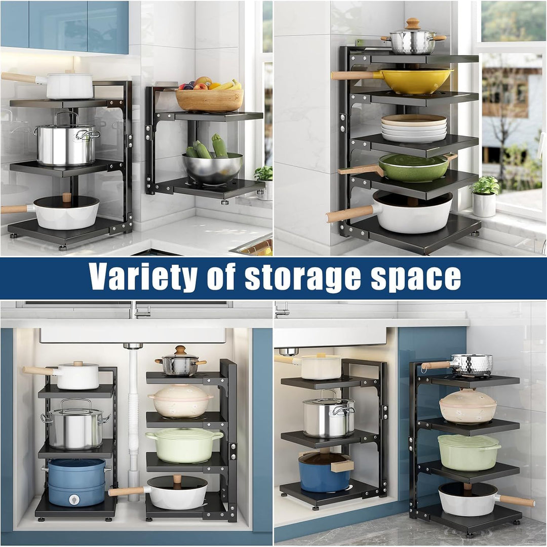 Pot Rack Organizers - CASONNIK 7 - Tier Adjustable Heavy Duty Pan Organizer Rack for Cabinet ，Multiple Use Modes, Pot Rack & Pan Rack for Kitchen Counter and Cabinet - Just Closeouts Canada Inc.