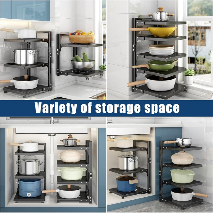 Pot Rack Organizers - CASONNIK 7 - Tier Adjustable Heavy Duty Pan Organizer Rack for Cabinet ，Multiple Use Modes, Pot Rack & Pan Rack for Kitchen Counter and Cabinet - Just Closeouts Canada Inc.