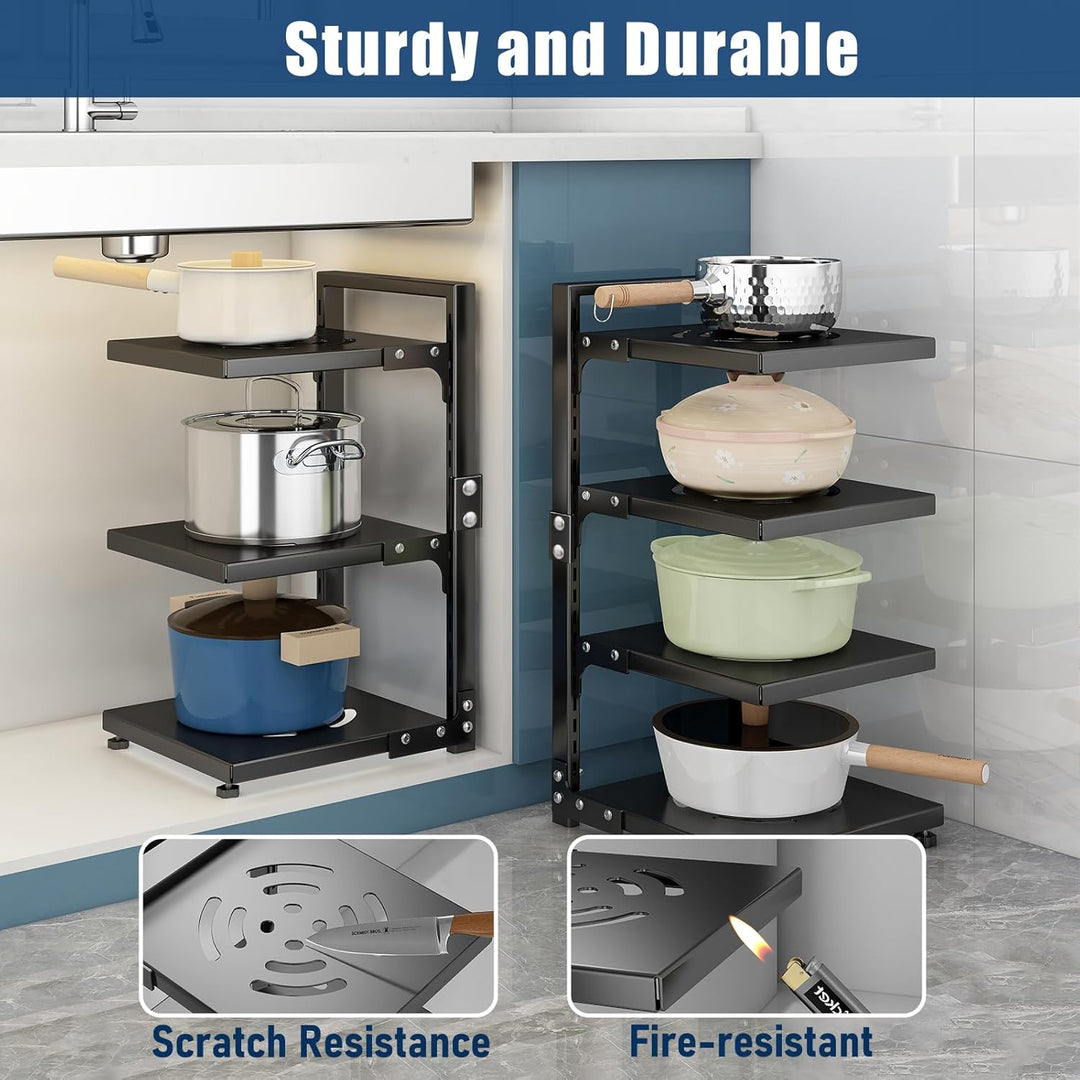 Pot Rack Organizers - CASONNIK 7 - Tier Adjustable Heavy Duty Pan Organizer Rack for Cabinet ，Multiple Use Modes, Pot Rack & Pan Rack for Kitchen Counter and Cabinet - Just Closeouts Canada Inc.