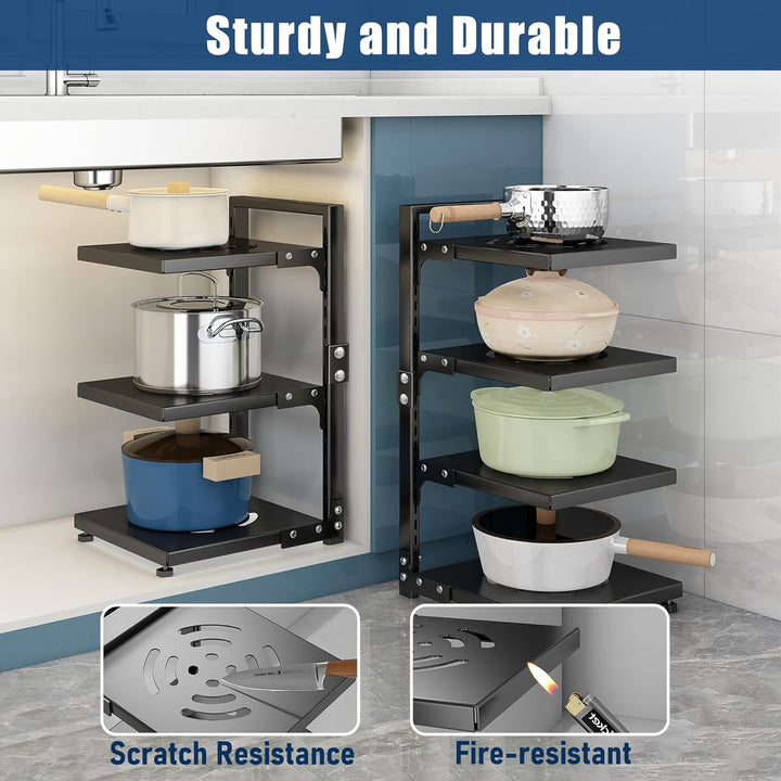 Pot Rack Organizers - CASONNIK 7 - Tier Adjustable Heavy Duty Pan Organizer Rack for Cabinet ，Multiple Use Modes, Pot Rack & Pan Rack for Kitchen Counter and Cabinet - Just Closeouts Canada Inc.