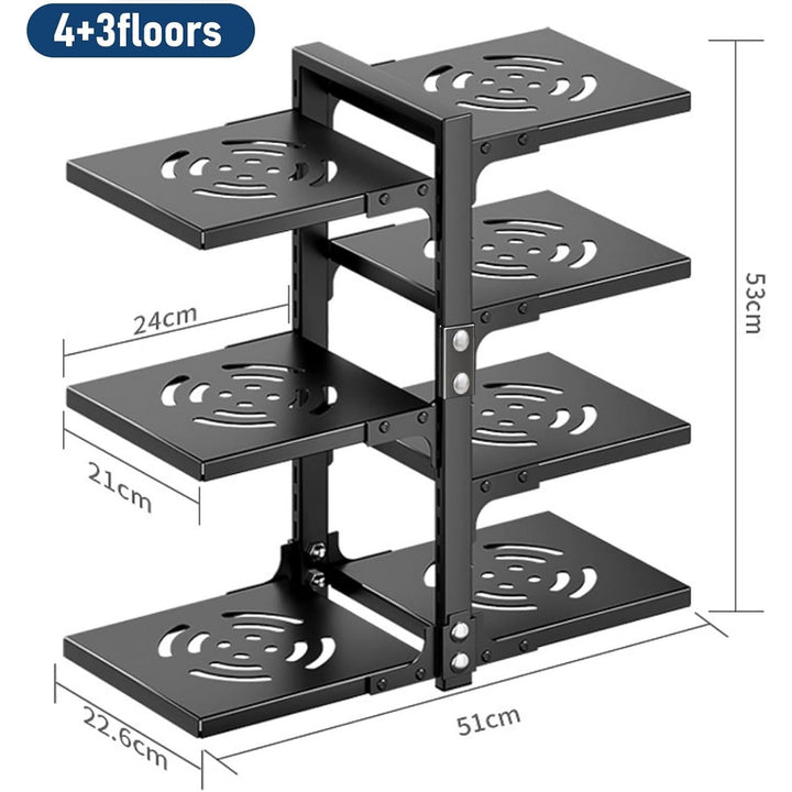 Pot Rack Organizers - CASONNIK 7 - Tier Adjustable Heavy Duty Pan Organizer Rack for Cabinet ，Multiple Use Modes, Pot Rack & Pan Rack for Kitchen Counter and Cabinet - Just Closeouts Canada Inc.