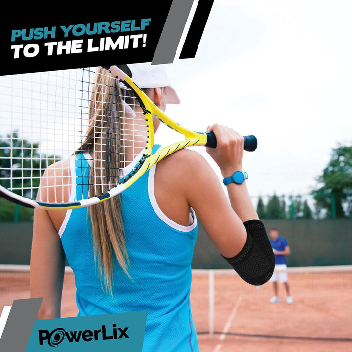 POWERLIX Elbow Brace Compression Support (Pair) - Elbow Sleeve for Tendonitis, Tennis Elbow Brace and Golfers Elbow Treatment, Arthritis, Workouts, Weightlifting - Reduce Elbow Pain (Black, L) - Just Closeouts Canada Inc.