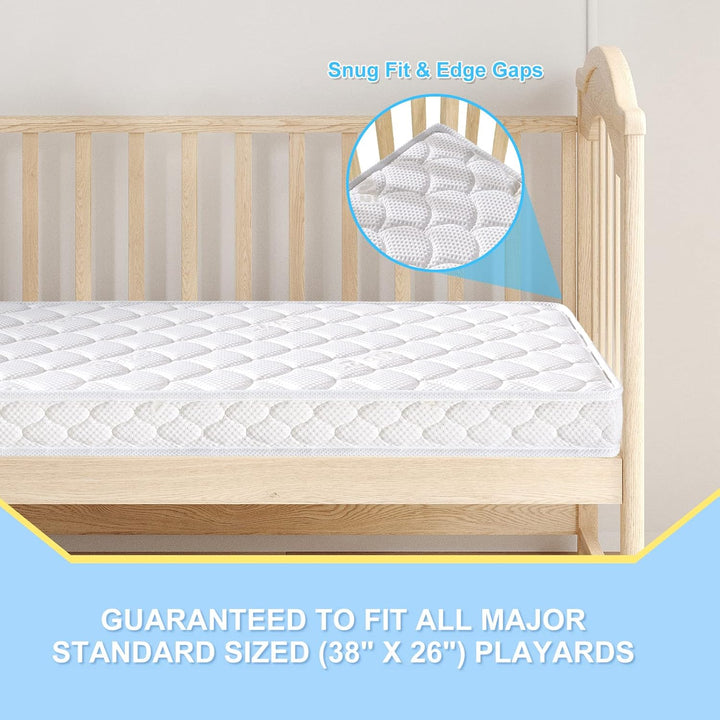 Premium Pack and Play Mattress Topper 38" x 26" - Breathable, Soft, Medium Firmness Playpen Mattress Topper - Fits Pack N Play Playpens - White - Just Closeouts Canada Inc.