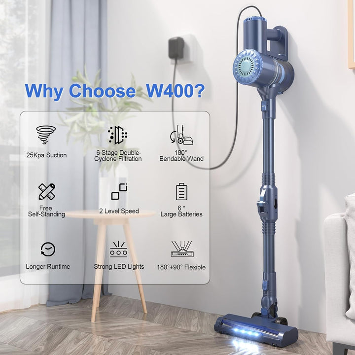 Prettycare Cordless Vacuum Cleaner, 6 in 1 Stick Vacuum with 180° Bendable Wand，Self - Standing Powerful Suction Rechargeable Vacuum Cleaners, Lightweight Vacuum for Hardwood Floor Carpet Pet Hair - Just Closeouts Canada Inc.