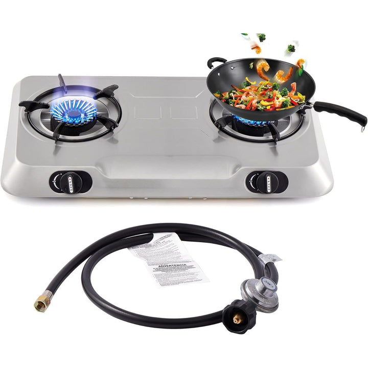 Propane Gas Cooktop 2 Burner Gas Stove Portable Stainless Steel Stove Auto Ignition Camping Dual LPG for RV, Apartment, Outdoor - Just Closeouts Canada Inc.