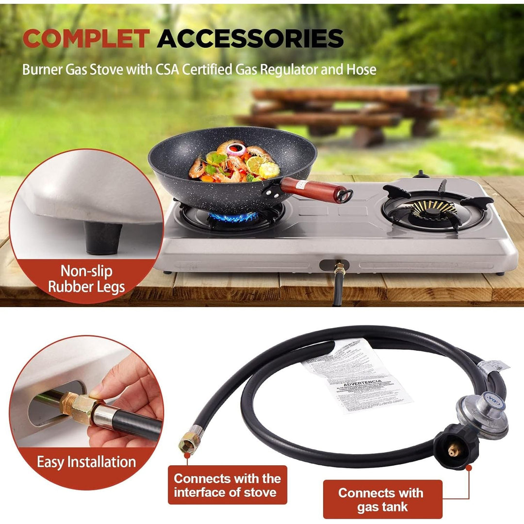 Propane Gas Cooktop 2 Burner Gas Stove Portable Stainless Steel Stove Auto Ignition Camping Dual LPG for RV, Apartment, Outdoor - Just Closeouts Canada Inc.