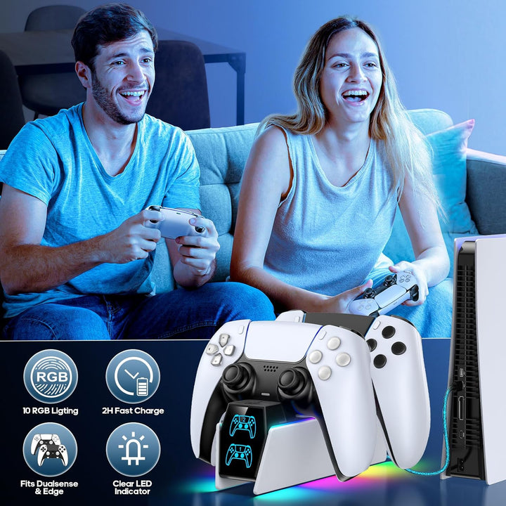 PS5 Controller Charger Compatible with PlayStation 5 Edge & Dual Controller, Tokluck PS5 Charging Dock with Charging Cable, PS5 Charger with LED Indicators, White - Just Closeouts Canada Inc.