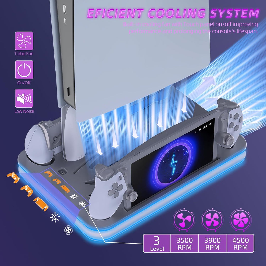 PS5 Stand and Cooling Station with RGB LED Controller Charger for PlayStation 5, Grey - Just Closeouts Canada Inc.