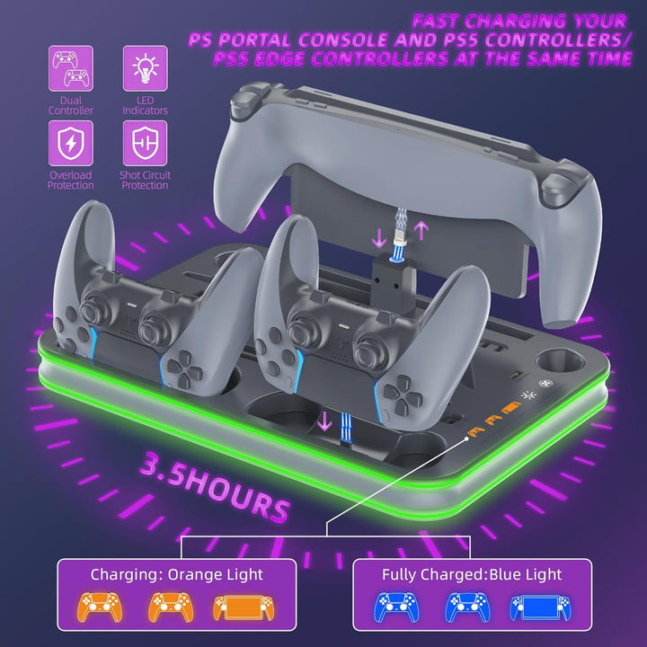 PS5 Stand and Cooling Station with RGB LED Controller Charger for PlayStation 5, Grey - Just Closeouts Canada Inc.