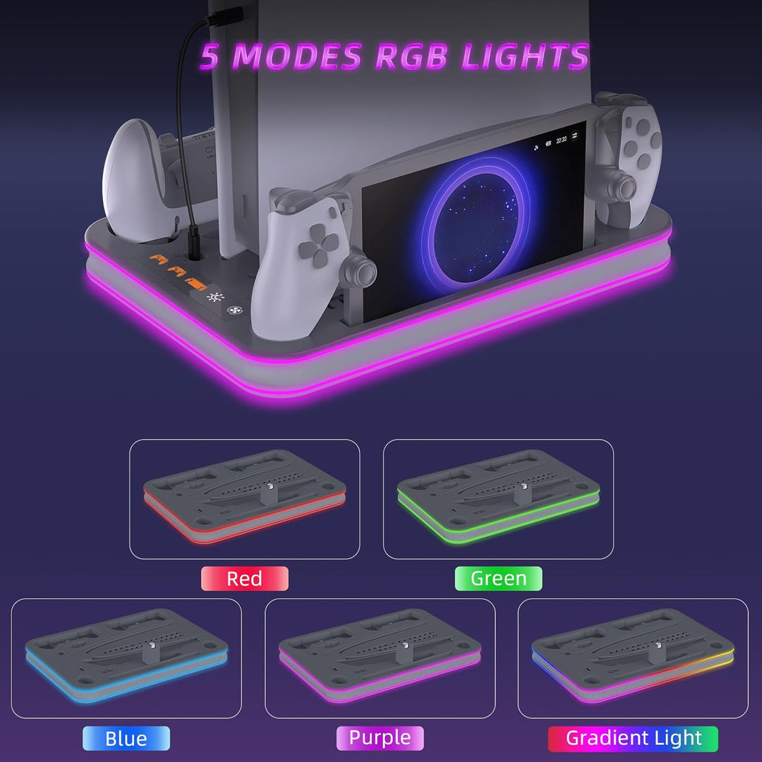 PS5 Stand and Cooling Station with RGB LED Controller Charger for PlayStation 5, Grey - Just Closeouts Canada Inc.