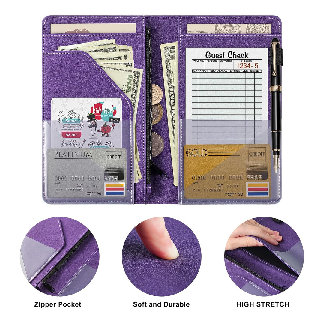 PU Leather Server Book with Zipper Pocket – Glittering Noble Purple - Just Closeouts Canada Inc.