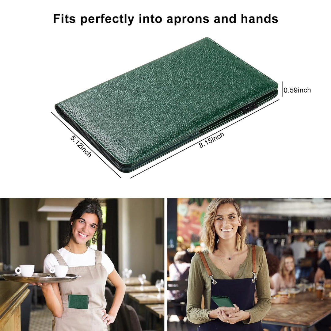 PU Leather Server Book with Zipper Pocket – Litchi Atrovirens Green - Just Closeouts Canada Inc.
