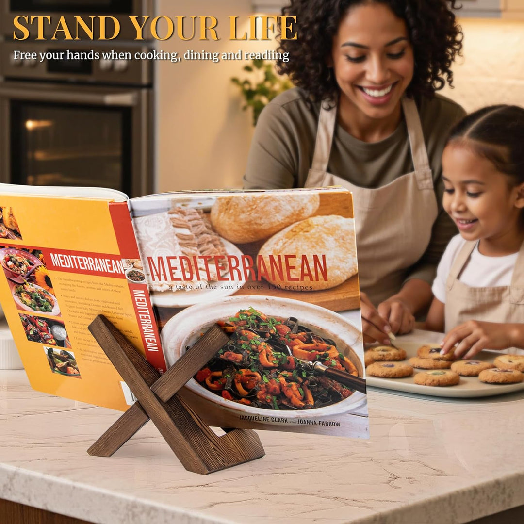 PUERSI Cookbook Stand, Handmade Wooden Book Stand, Cookbook Holder for Reading Hands Free, Recipe Book Hloder Display Stand, Cookbook and Recipe Holder for Counter - Just Closeouts Canada Inc.