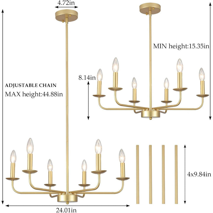 PUMING Gold Chandelier for Dining Room Modern Farmhouse Chandelier 6 Light Classic Candle Ceiling Hanging Light Fixture for Kitchen Living Bedroom Room Foyer Entryway - Just Closeouts Canada Inc.