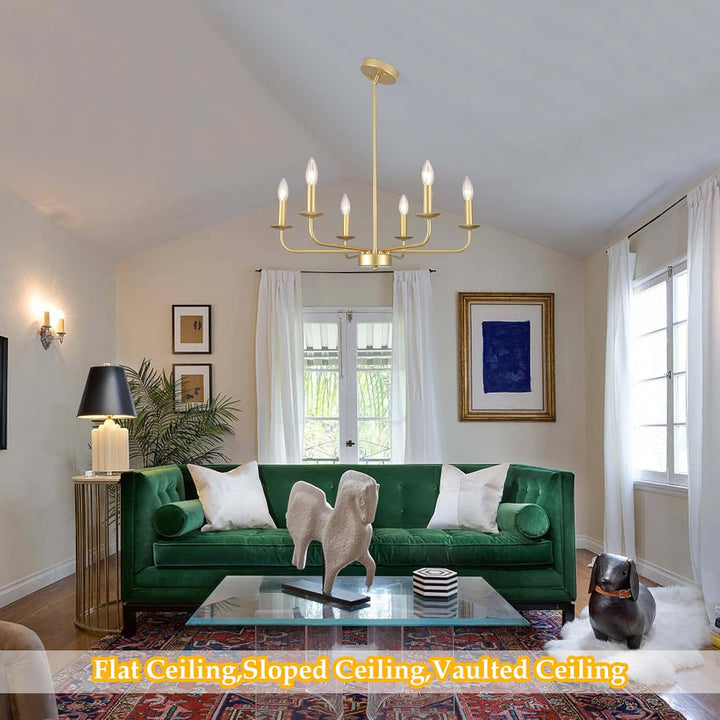 PUMING Gold Chandelier for Dining Room Modern Farmhouse Chandelier 6 Light Classic Candle Ceiling Hanging Light Fixture for Kitchen Living Bedroom Room Foyer Entryway - Just Closeouts Canada Inc.