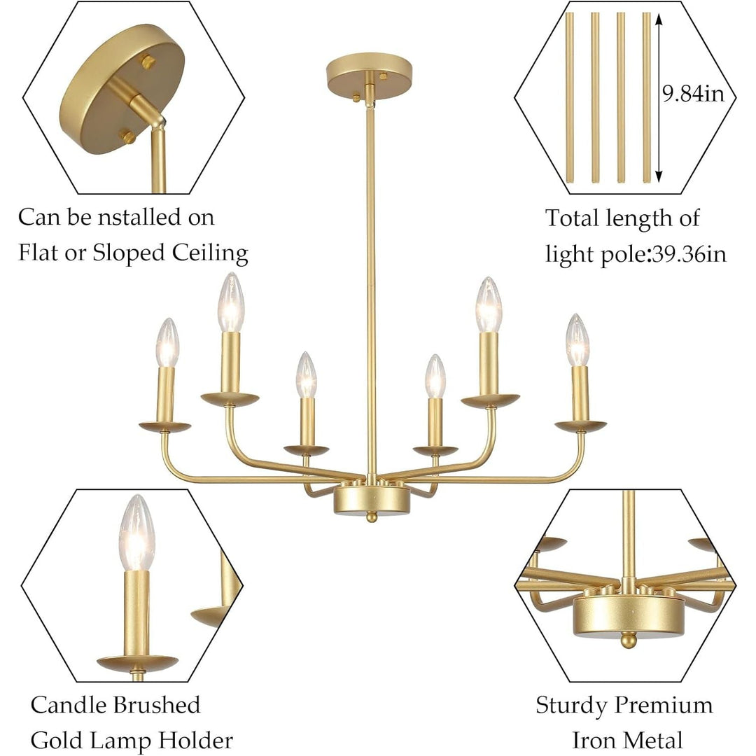 PUMING Gold Chandelier for Dining Room Modern Farmhouse Chandelier 6 Light Classic Candle Ceiling Hanging Light Fixture for Kitchen Living Bedroom Room Foyer Entryway - Just Closeouts Canada Inc.