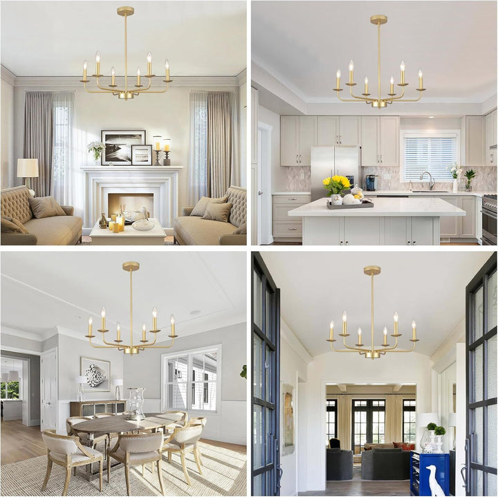 PUMING Gold Chandelier for Dining Room Modern Farmhouse Chandelier 6 Light Classic Candle Ceiling Hanging Light Fixture for Kitchen Living Bedroom Room Foyer Entryway - Just Closeouts Canada Inc.