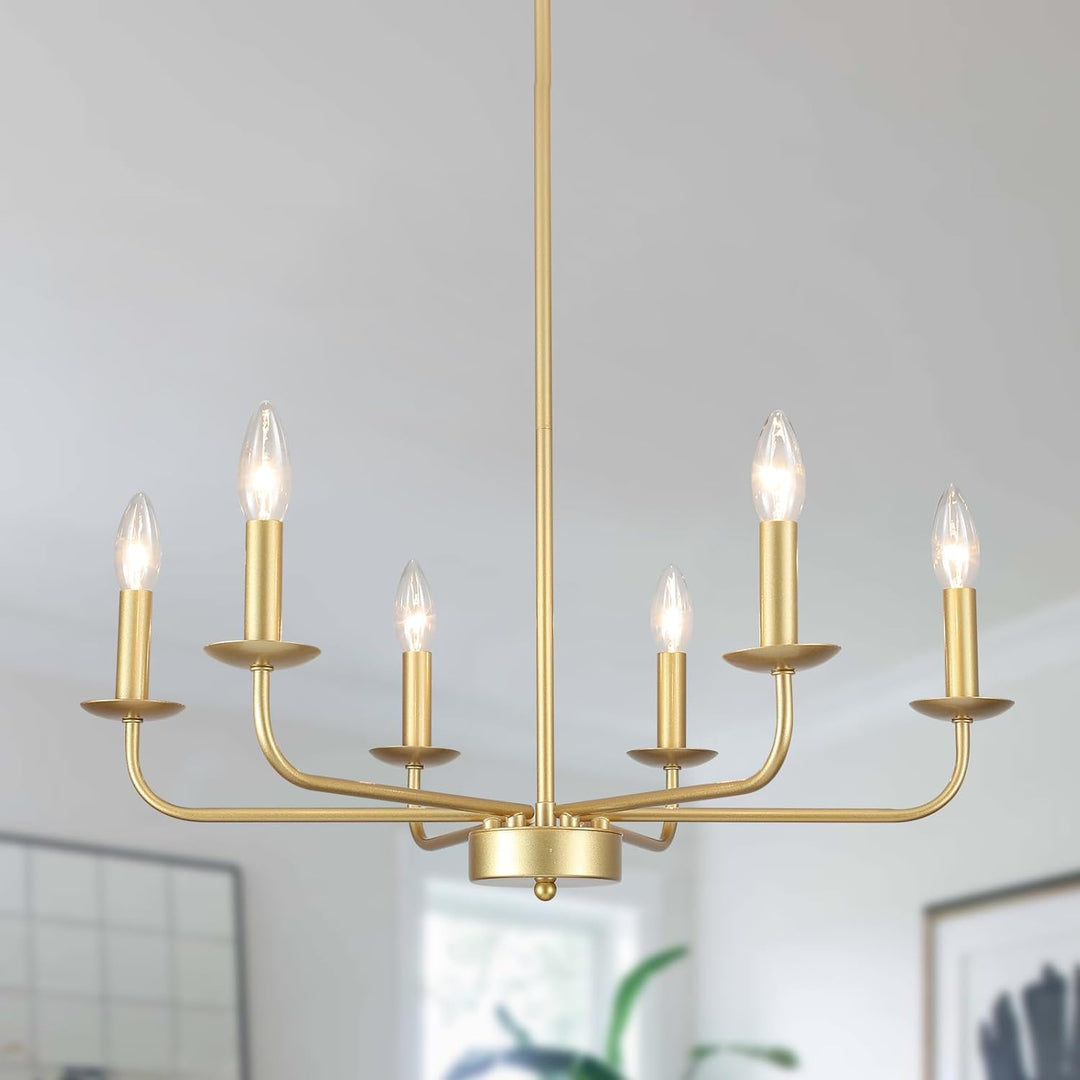PUMING Gold Chandelier for Dining Room Modern Farmhouse Chandelier 6 Light Classic Candle Ceiling Hanging Light Fixture for Kitchen Living Bedroom Room Foyer Entryway - Just Closeouts Canada Inc.