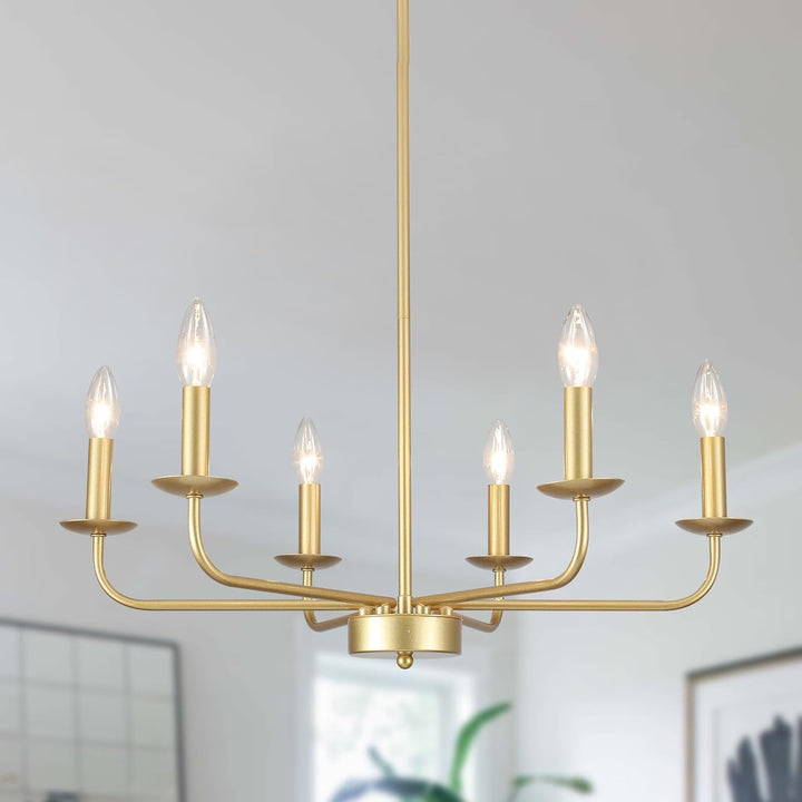 PUMING Gold Chandelier for Dining Room Modern Farmhouse Chandelier 6 Light Classic Candle Ceiling Hanging Light Fixture for Kitchen Living Bedroom Room Foyer Entryway - Just Closeouts Canada Inc.
