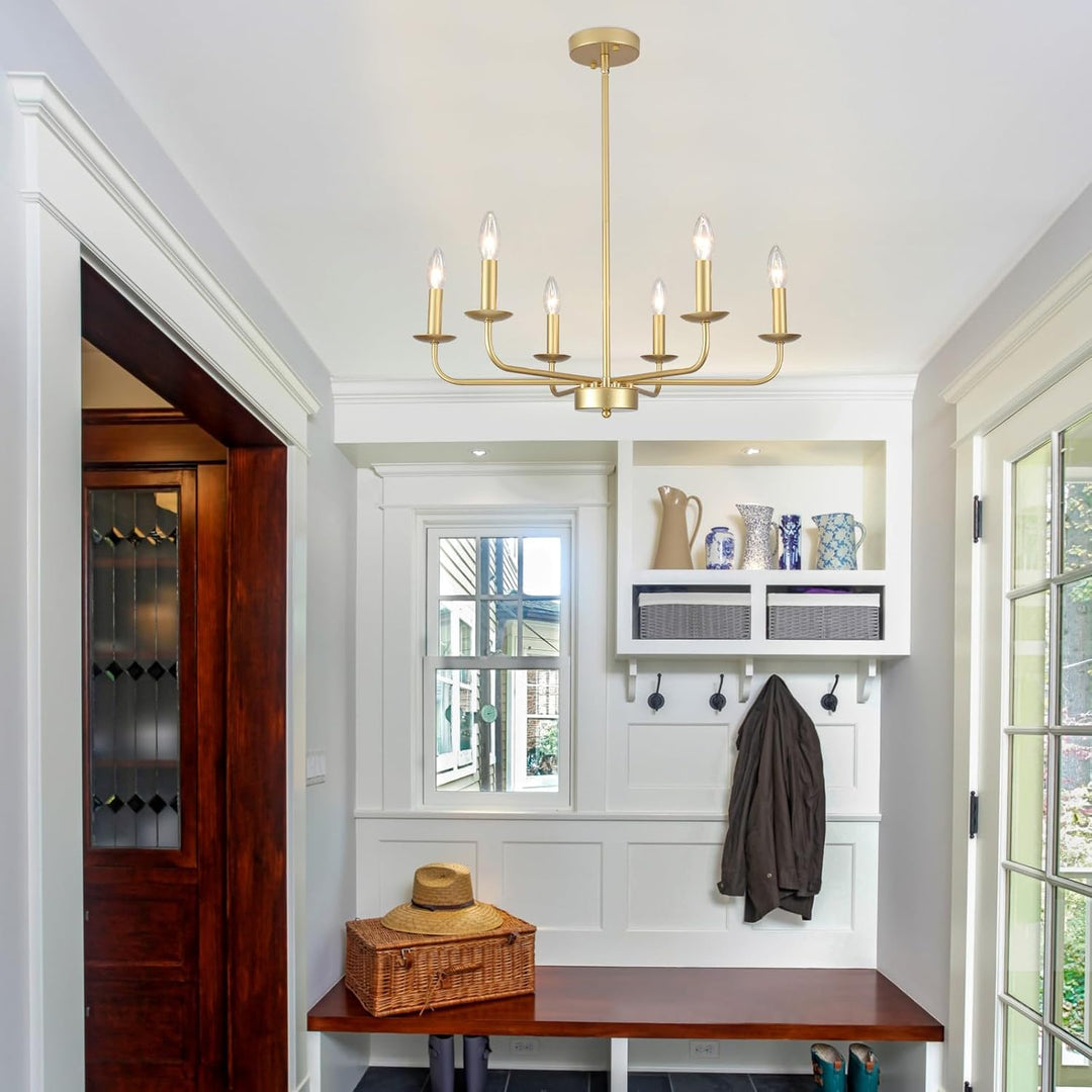 PUMING Gold Chandelier for Dining Room Modern Farmhouse Chandelier 6 Light Classic Candle Ceiling Hanging Light Fixture for Kitchen Living Bedroom Room Foyer Entryway - Just Closeouts Canada Inc.
