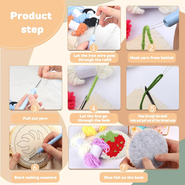 Punch Needle Coasters Kits for Adults, Simple Embroidery Kit for Beginners for Adult, EASY Punch Needle Coasters Kits for Beginners Include Tools Complete,10x10 cm (Red Beige Green) - Just Closeouts Canada Inc.
