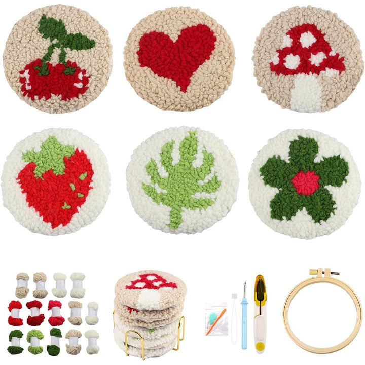 Punch Needle Coasters Kits for Adults, Simple Embroidery Kit for Beginners for Adult, EASY Punch Needle Coasters Kits for Beginners Include Tools Complete,10x10 cm (Red Beige Green) - Just Closeouts Canada Inc.