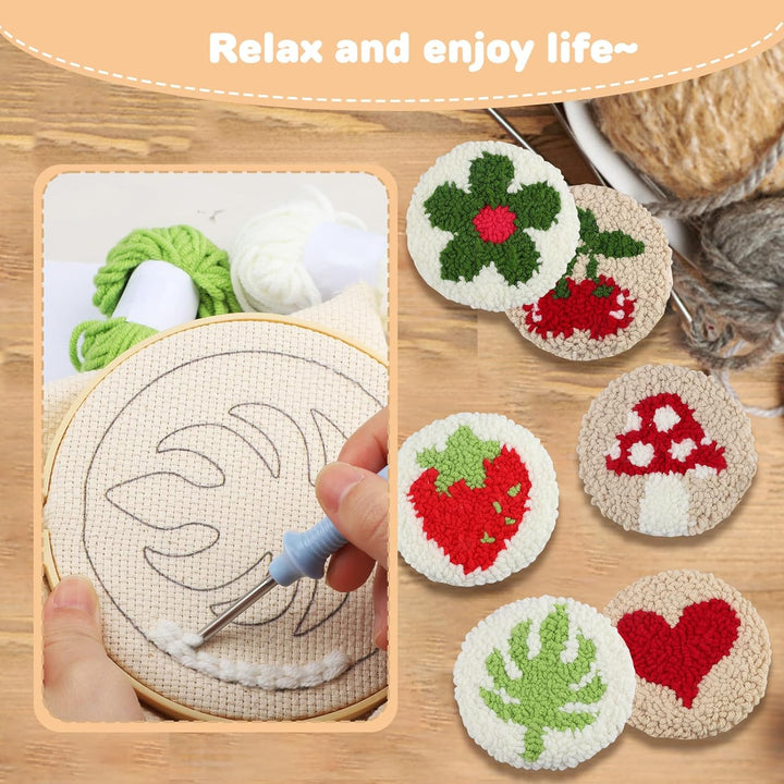 Punch Needle Coasters Kits for Adults, Simple Embroidery Kit for Beginners for Adult, EASY Punch Needle Coasters Kits for Beginners Include Tools Complete,10x10 cm (Red Beige Green) - Just Closeouts Canada Inc.
