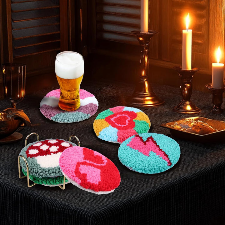 Punch Needle Coasters Kits for Adults, Simple Embroidery Kit for Beginners for Adult, Easy Punch Needle Coasters Kits for Beginners,10x10 cm (Red Green Pink) - Just Closeouts Canada Inc.