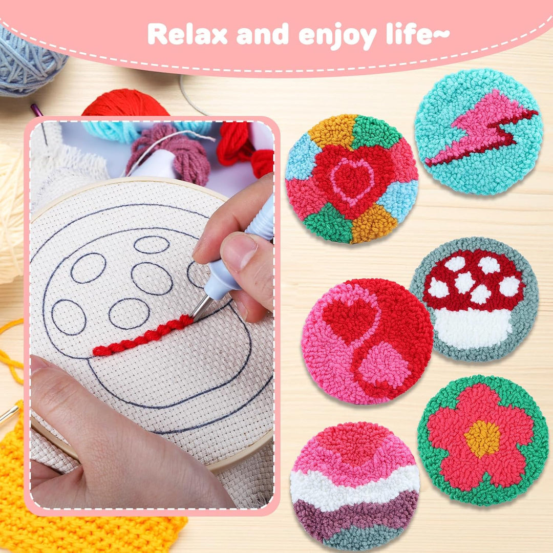 Punch Needle Coasters Kits for Adults, Simple Embroidery Kit for Beginners for Adult, Easy Punch Needle Coasters Kits for Beginners,10x10 cm (Red Green Pink) - Just Closeouts Canada Inc.