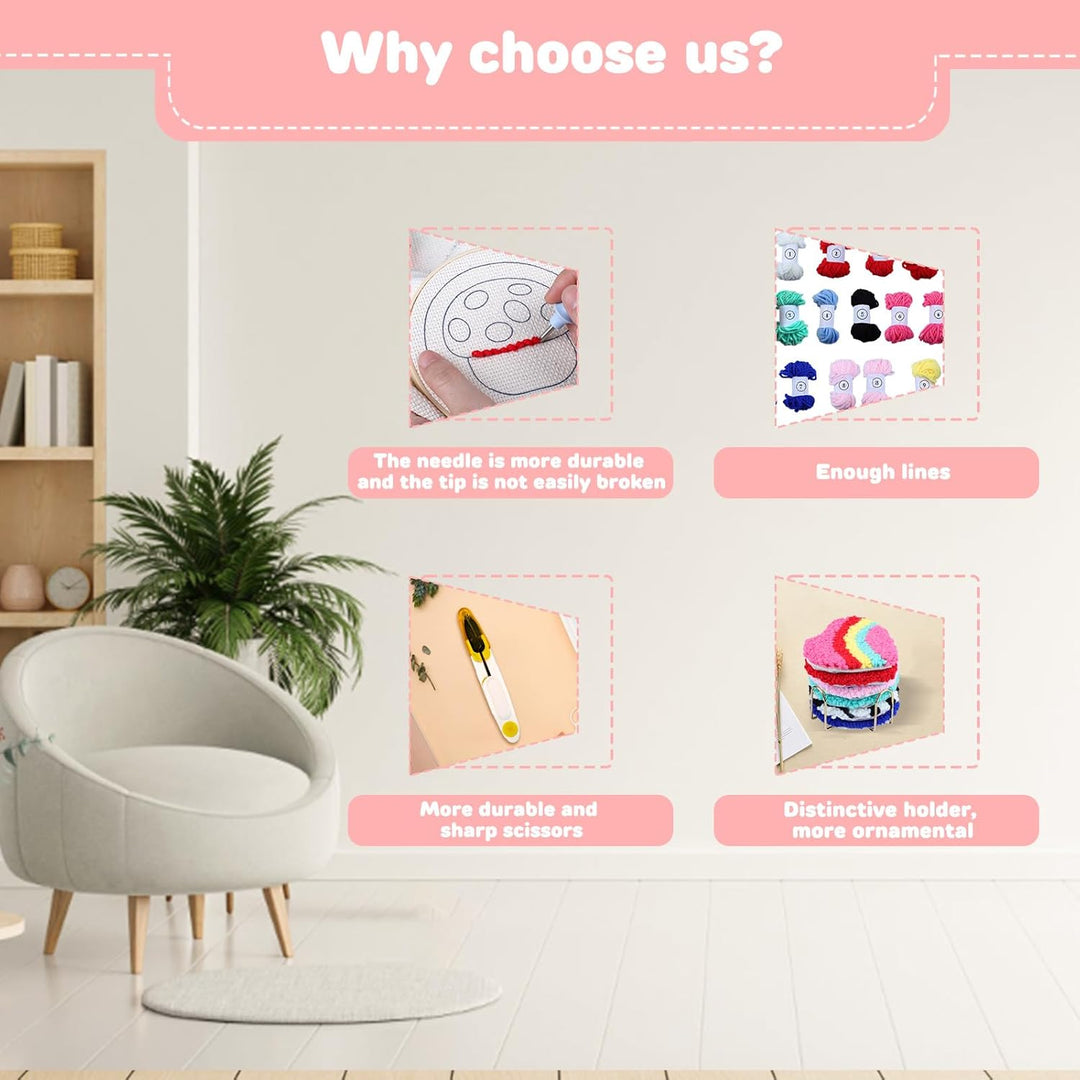 Punch Needle Coasters Kits for Adults, Simple Embroidery Kit for Beginners for Adult, Easy Punch Needle Coasters Kits for Beginners,10x10 cm (Red Green Pink) - Just Closeouts Canada Inc.