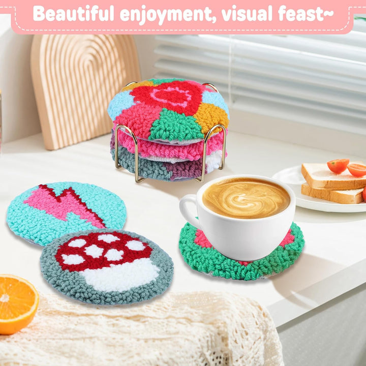 Punch Needle Coasters Kits for Adults, Simple Embroidery Kit for Beginners for Adult, Easy Punch Needle Coasters Kits for Beginners,10x10 cm (Red Green Pink) - Just Closeouts Canada Inc.