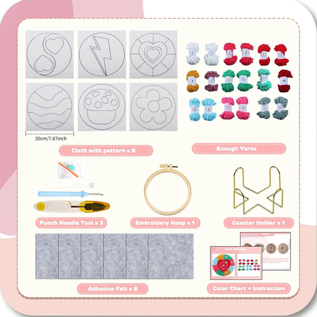 Punch Needle Coasters Kits for Adults, Simple Embroidery Kit for Beginners for Adult, Easy Punch Needle Coasters Kits for Beginners,10x10 cm (Red Green Pink) - Just Closeouts Canada Inc.