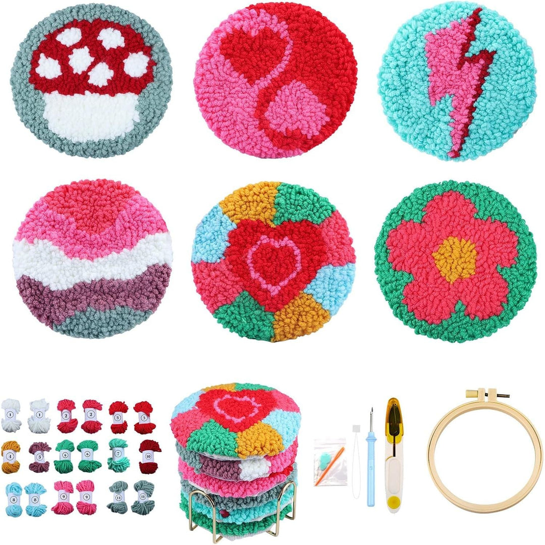Punch Needle Coasters Kits for Adults, Simple Embroidery Kit for Beginners for Adult, Easy Punch Needle Coasters Kits for Beginners,10x10 cm (Red Green Pink) - Just Closeouts Canada Inc.