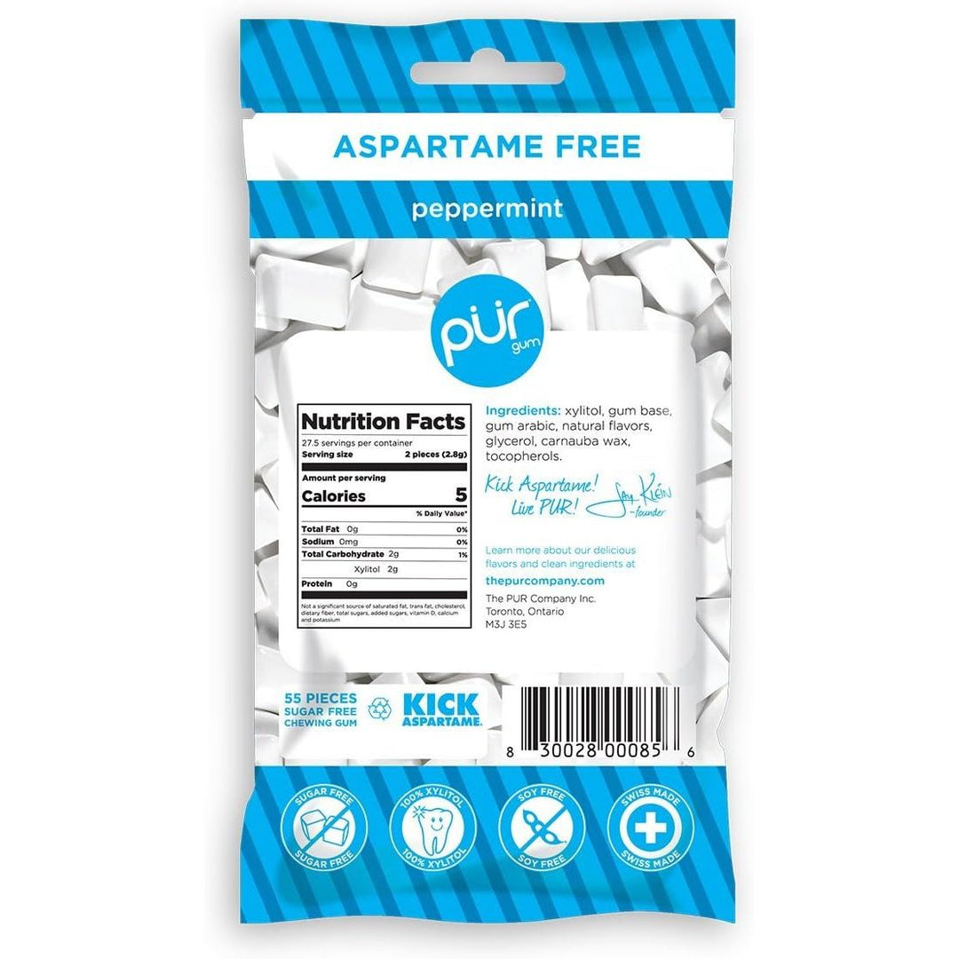 Pur Gum - Peppermint - Aspartame Free - 60 Pieces - 80G - Just Closeouts Canada Inc.830028000856