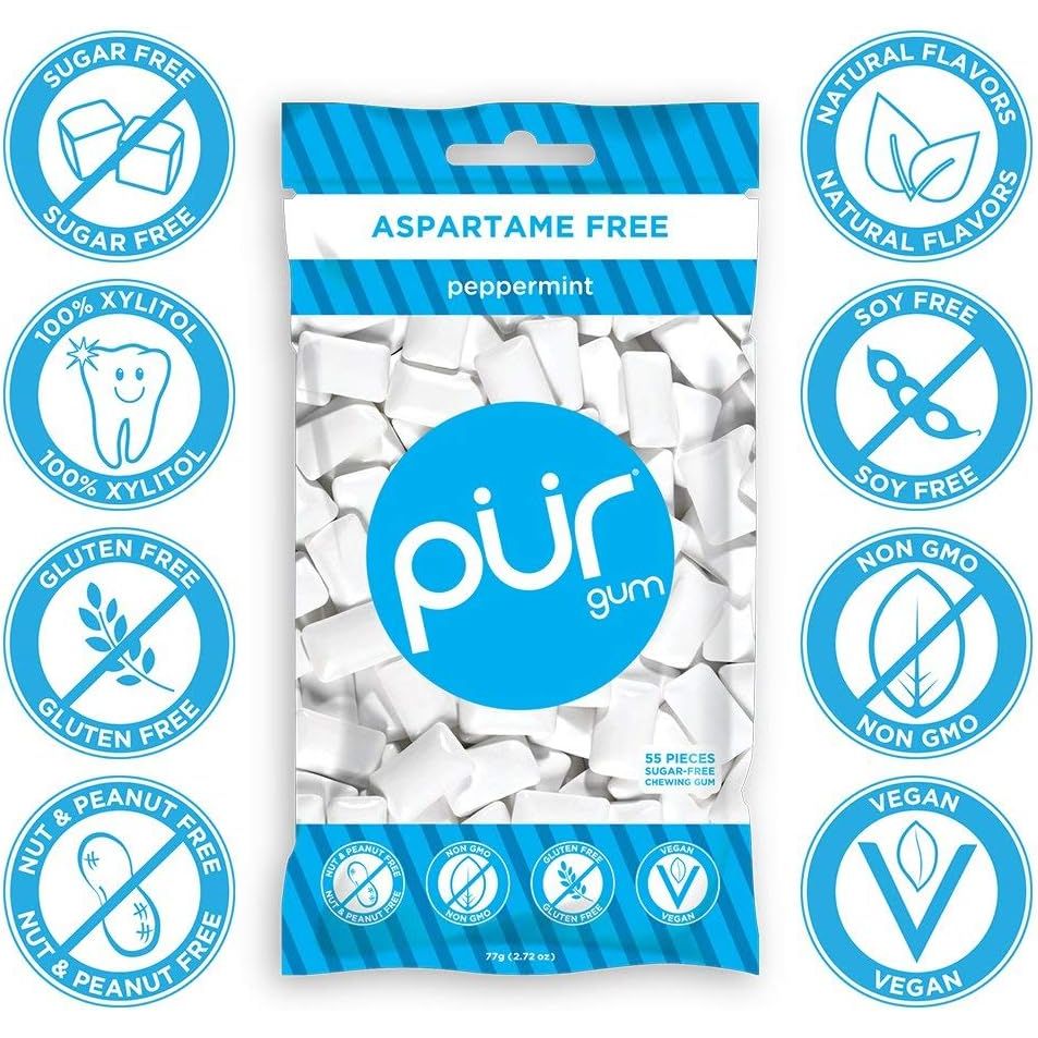 Pur Gum - Peppermint - Aspartame Free - 60 Pieces - 80G - Just Closeouts Canada Inc.830028000856