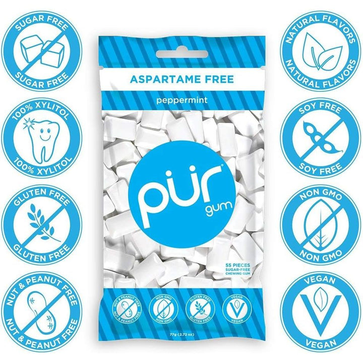 Pur Gum - Peppermint - Aspartame Free - 60 Pieces - 80G - Just Closeouts Canada Inc.830028000856
