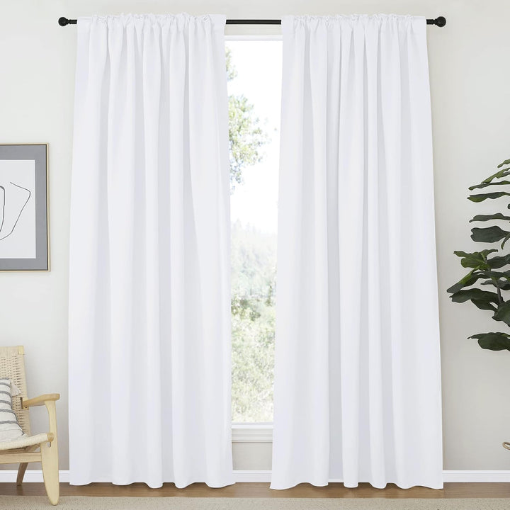 Pure White Back-Tab and Rod-Pocket Curtains, 70 x 84 in, Set of 2 - Just Closeouts Canada Inc.