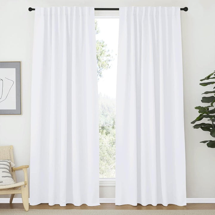Pure White Back-Tab and Rod-Pocket Curtains, 70 x 84 in, Set of 2 - Just Closeouts Canada Inc.