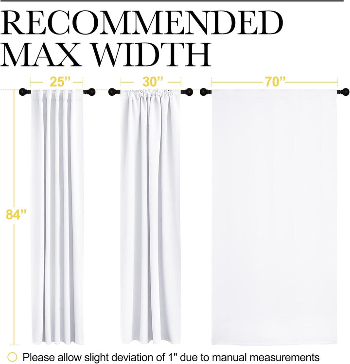 Pure White curtain panel 70 x 84 in sizing and fullness
