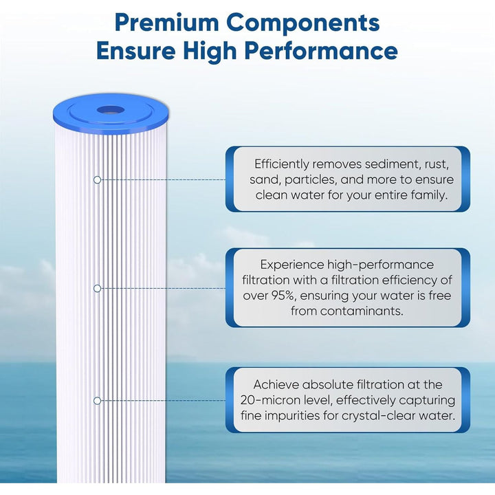 PUREPLUS 20" x 4.5" Whole House Pleated Sediment Filter for Well Water, Replacement Cartridge for ECP5 - BB, AP810 - 2, HDC3001, SPC - 45 - 1005, CP5 - BB, ECP1 - 20BB, 2Pack - Just Closeouts Canada Inc.