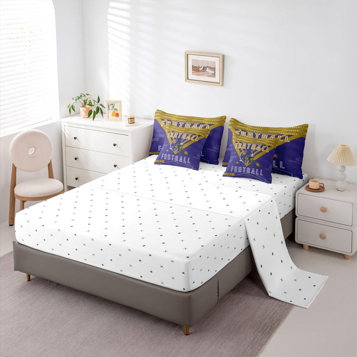 Purple & Gold Football Full 7-Piece Comforter & Sheet Set - Just Closeouts Canada Inc.X004MMNXB1