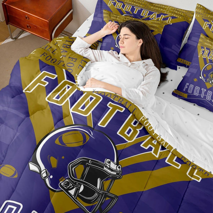 Purple & Gold Football Full 7-Piece Comforter & Sheet Set - Just Closeouts Canada Inc.X004MMNXB1