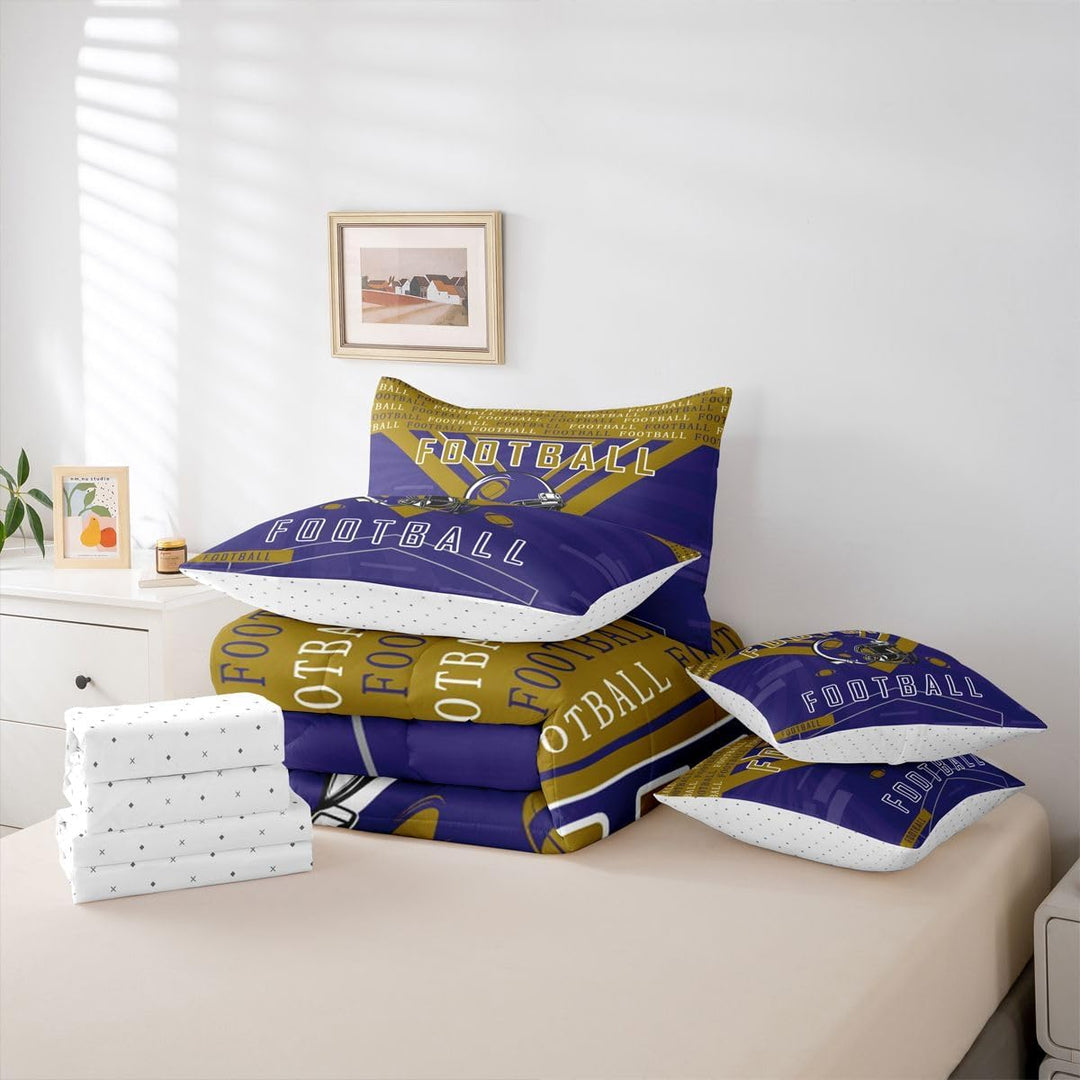 Purple & Gold Football Full 7-Piece Comforter & Sheet Set - Just Closeouts Canada Inc.X004MMNXB1