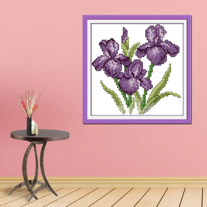 Purple violets artwork displayed; frame not included