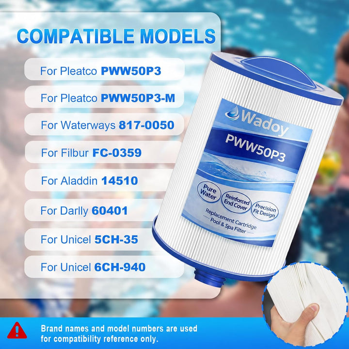 PWW50 Spa Filter Compatible with Pleatco Spa Hot Tub Filter, PWW50P3 Filter Compatible with Unicel 6CH-940, Filbur FC-0359, Waterways 817-0050 Front Access Skimmer Aber Hot Tubs, 2 Pack - Just Closeouts Canada Inc.