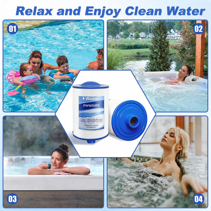 PWW50 Spa Filter Compatible with Pleatco Spa Hot Tub Filter, PWW50P3 Filter Compatible with Unicel 6CH-940, Filbur FC-0359, Waterways 817-0050 Front Access Skimmer Aber Hot Tubs, 2 Pack - Just Closeouts Canada Inc.